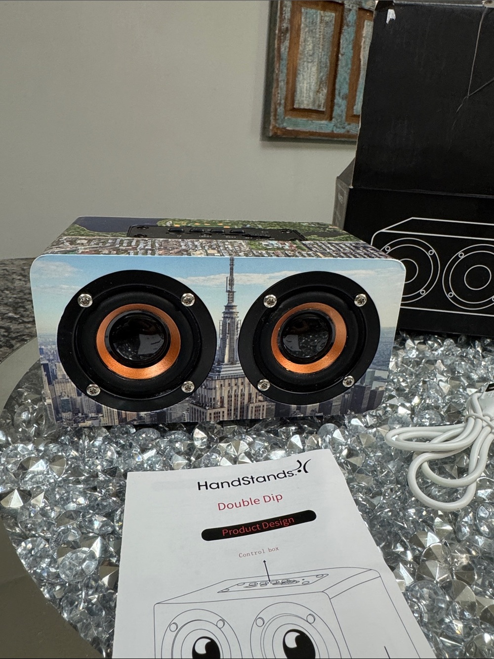Handstands Double Dip Portable Bluetooth Speaker - Blue City Print NEW